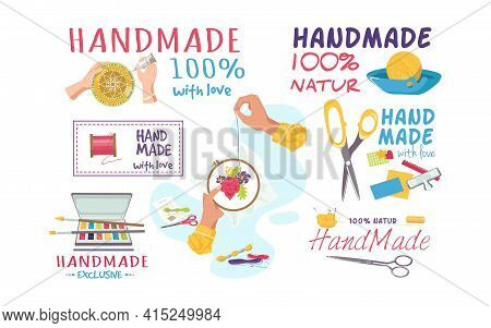 Handmade Design And Set, Isolated On White Vector Illustration. Sewing, Knitting Craft Collection Co