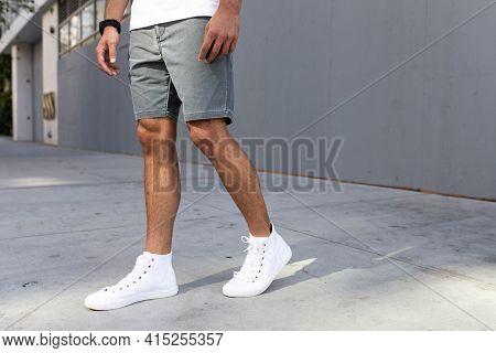 Men's ankle sneakers white street style apparel shoot
