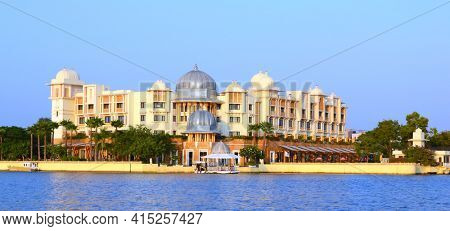 UDAIPUR, INDIA - November 4, 2015: Leela Palace from Lake Pichola, Udaipur, Rajasthan, India