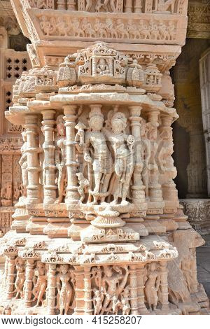 UDAIPUR, INDIA - JANUARY 14, 2017: Sas Bahu Temple detail. The remains, also known as, the Sahastra Bahu temples of the early 10th century AD are dedicated to Vishnu.