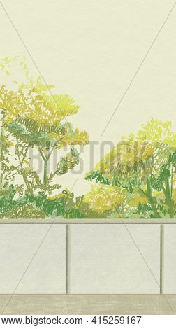Green bushes mobile wallpaper color pencil illustration