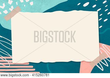 Memphis frame beige paper collage on blue cute abstract background