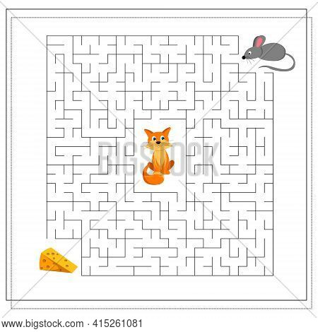 A Maze Game For Kids. Guide The Mouse Through The Maze To The Cheese, So As Not To Get To The Cat. V