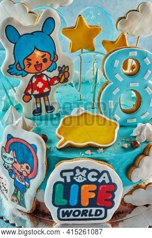Tel Aviv - Israel, 12 March 2021: Cake Based On The Game Toka Life, For An Eight-year-old Girl For H