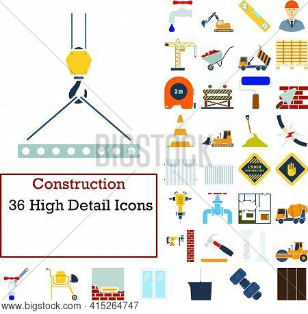 Construction Icon Set. Flat Design. Fully Editable Vector Illustration. Text Expanded.