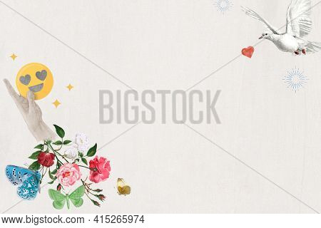 Social media floral border with love birds remixed media