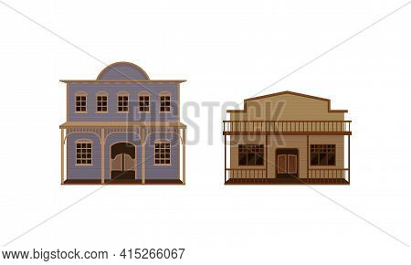 Western Two-storey Saloon Or Bar Having Batwing Doors Vector Set