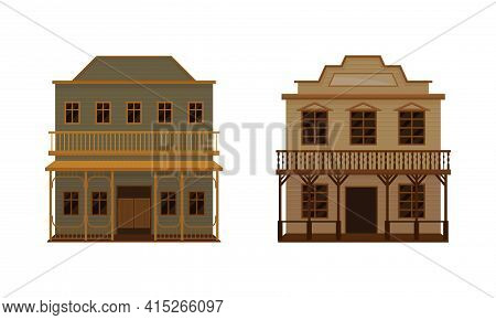 Western Building With Saloon Having Batwing Doors Vector Set