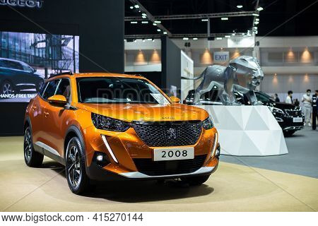 Nonthaburi, Thailand - March 25,2021 : View Of All New Peugeot 2008 Car On Display At Thailand Inter