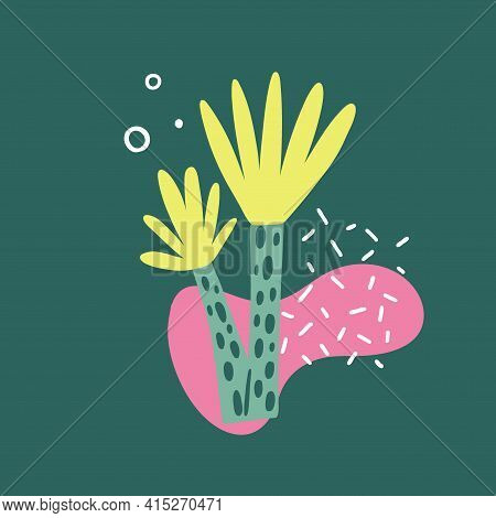 Cartoon Tropical Palm Tree. Hand Drawn Summer Stylized Plant Print Or Poster, Decorative Colorful Ju