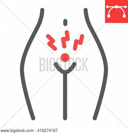 Menstrual Cramps Pain Line Icon, Menstruation And Gynecology, Menstrual Cramps Ache Vector Icon, Vec