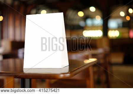 Stand Mock Up Menu Frame Tent Card Blurred Background Design Key Visual Layout.