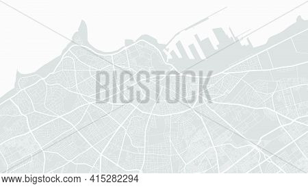 Bright Grey Vector Background Map, Casablanca City Area Streets And Water Cartography Illustration. 