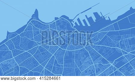 Light Sky Blue Vector Background Map, Casablanca City Area Streets And Water Cartography Illustratio