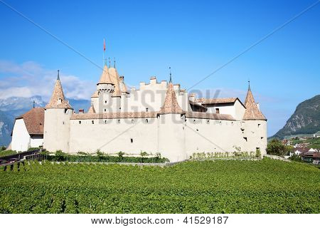 Slavný zámek Chateau hnízdo v kantonu Vaud, Švýcarsko