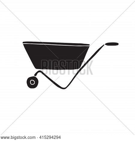 Vector Hand Drawn Doodle Sketch Black Wheel Barrow Isolated On White Background