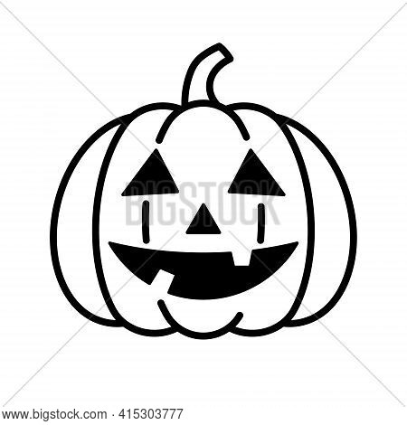 Pumpkin Jack. Halloween Pumpkin With Acarved Face. Black Illustration On White Background.
