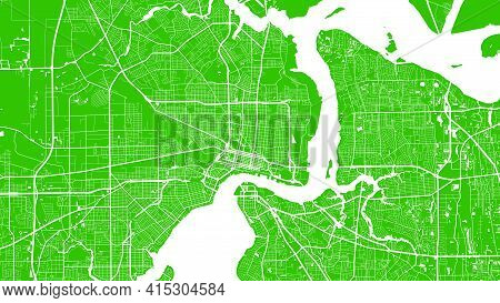 Green And White Vector Background Map, Jacksonville City Area Streets And Water Cartography Illustra