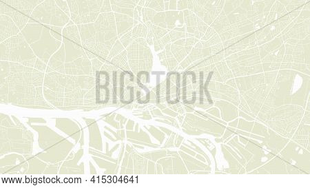 Pale Yellow Vector Background Map, Hamburg City Area Streets And Water Cartography Illustration. Wid