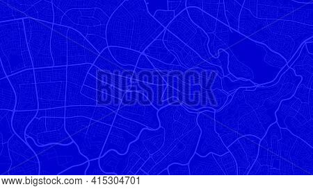 Dark Blue Vector Background Map, Amman City Area Streets And Water Cartography Illustration. Widescr
