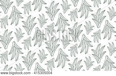 Seamless Repeating Plant Pattern With Chlorophytum-like Leaves Growing From The Center.contour Dark 