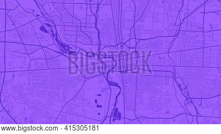 Purple Vector Background Map, Columbus City Area Streets And Water Cartography Illustration. Widescr
