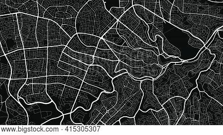 Black And White Vector Background Map, Amman City Area Streets And Water Cartography Illustration. W