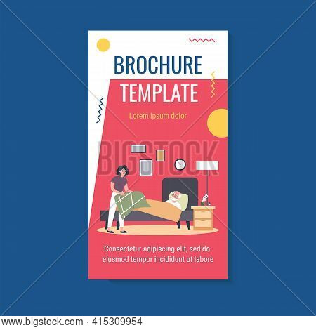 Daughter Taking Care About Sick Elderly Father. Woman Giving Blanket To Man Lying In Bed With Thermo