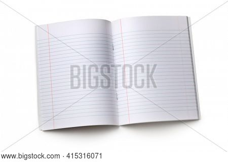 Open empty blank notebook with lines isolated on white background 