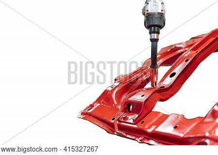 Electrode Gun Holder Or Mig Welding Torch And Tip Simulated Path Of Weld By Robot For Assembly Body 