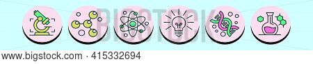 Set Of Science Cartoon Icon Design Template With Various Models. Modern Vector Illustration Isolated