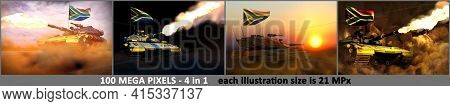 4 Images Of Very High Resolution Modern Tank With Fictive Design And With South Africa Flag - South 