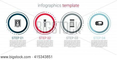 Set Portrait In Museum, Paint Brush, Ancient Column And Museum Ticket. Business Infographic Template