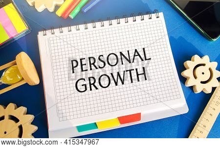 Notebook With Inscription Personal Growth. Self-improvement Of Skills, Knowledge, Personal Qualities