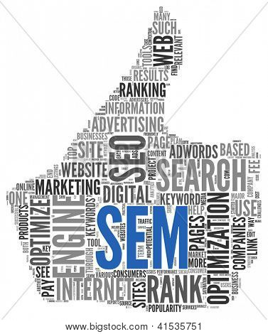 Search engine marketing conceito de SEM em nuvem de Tags palavra sobre fundo branco