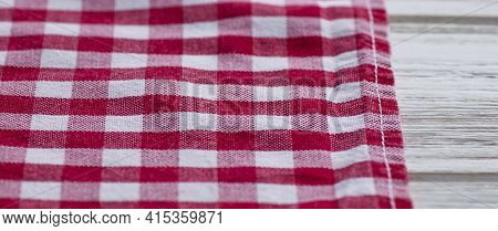 Red And White Kitchen Cotton Fabric In A Cage. Cotton Texture Checkered