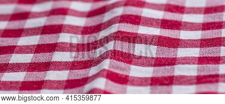 Red And White Kitchen Cotton Fabric In A Cage. Cotton Texture Checkered