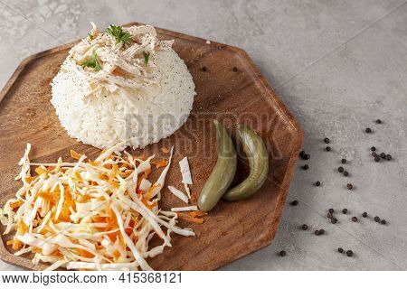 Chicken Pilaf (tavuklu Pilav) Is A Traditional Turkish Dish Made With Buttered Rice Pilaf As A Base 