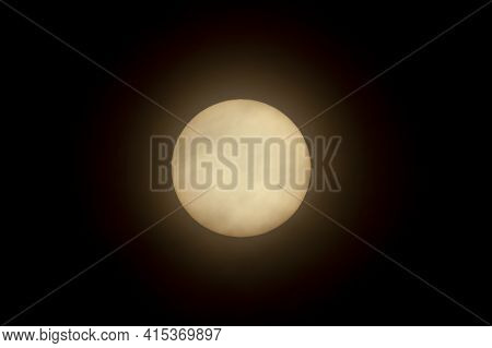 Close Up Isolated Telephoto Image Of The Sun In The Sky Taken Using A Super Telephoto Lens And A Nat