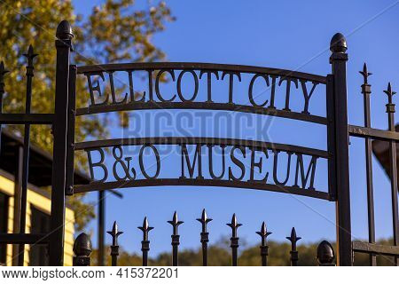 Ellicott City, Md Usa 10/07/2020: Entrance Of Historic Ellicott City Railroad Station, Museum. Built