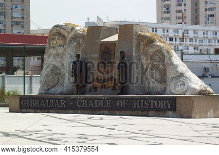 Gibraltar, Uk 07/09/2010: A Stone Monument At The Entrance Of Gibraltar After Border Control. It Wri