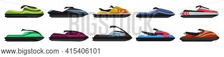Jet Ski Vector Cartoon Set Icon. Vector Illustration Scooter On White Background. Isolated Cartoon S