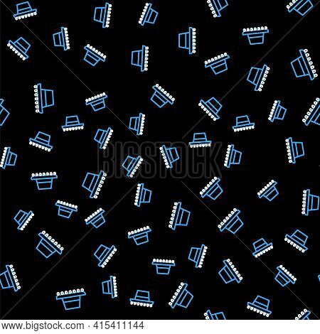 Line Traditional Spanish Hat Icon Isolated Seamless Pattern On Black Background. Vector