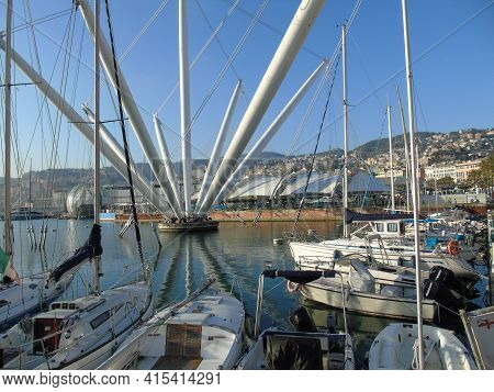 Genoa, Italy - April 01, 2021: The Porto Antico In Genoa Is A Part Of The Port Of Genoa Currently Us