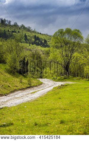 A Rural Road In The Carpathian Village