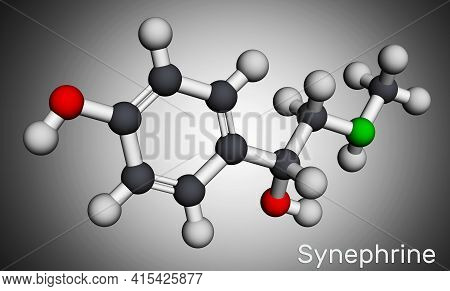 Synephrine, P-synephrine Molecule. It Is Phenethylamine Alkaloid. Molecular Model. 3d Rendering. Ill