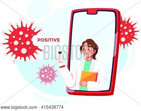 Doctor Epidemiologist On Mobile Screen Holding Blood Sample Test Illustration Concept. Can Use For W