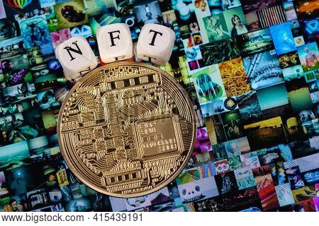 Kazan, Russia - April 03, 2021: The Word Nft (non-fungible Token) Is Laid Out Of Cubes With Letters 