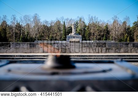 Riga, Latvia - April 1, 2021: European Heritage Day. The Riga Brethren Cemetery - Latvian Memorial E