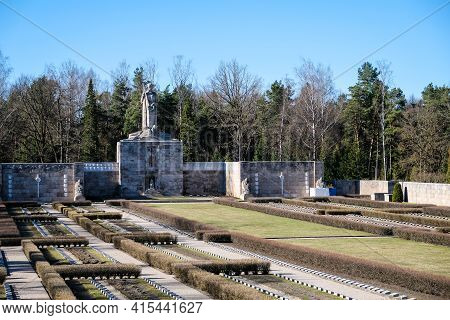 Riga, Latvia - April 1, 2021: European Heritage Day. The Riga Brethren Cemetery - Latvian Memorial E
